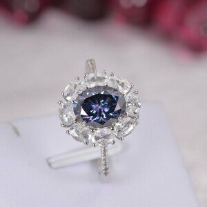 Certified 2.0 CT Deep Purple Moissanite Ring 925 Sterling
